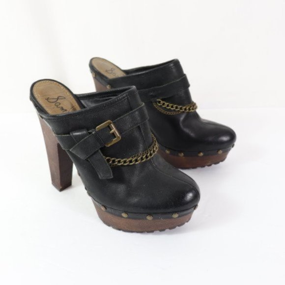 SAM EDELMAN FLAIR Chain Detail Strap Buckle LEATHER Clogs - Picture 6 of 10